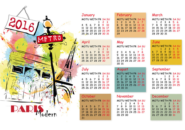 illustrazione disegnata a mano vintage del calendario eifel tower 2016
, - Vettoriali, immagini