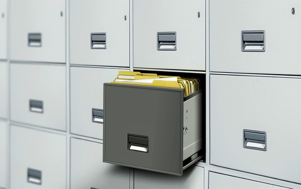 Шкаф с открытым ящиком и файлами
 - Фото, изображение
