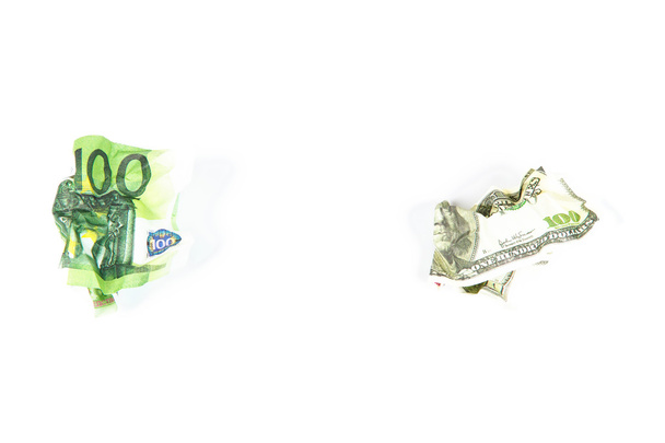 Crumpled hundreds dollar and euro - Photo, Image