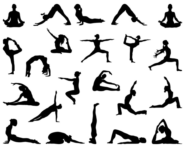 silhouettes of yoga - Vector, Image