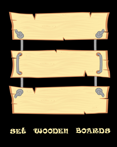 Встановити векторні елементи дизайну дерев'яних дощок для вивіски або рекламної панелі ізольовані на чорному тлі
 - Вектор, зображення