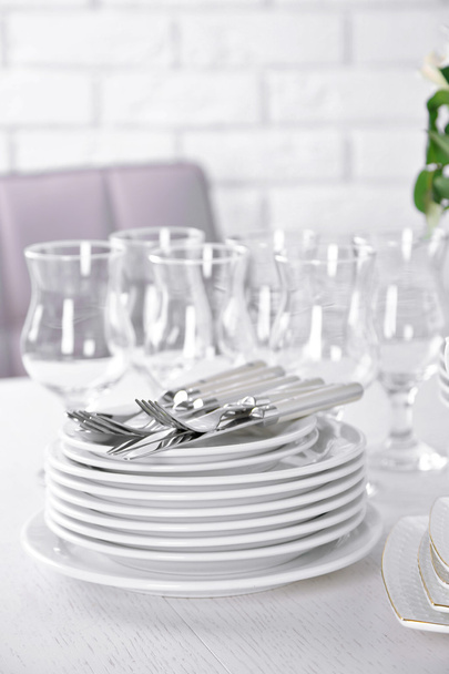 Clean plates, glasses and cutlery - Fotoğraf, Görsel