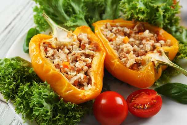 Stuffed peppers with vegetables on table close up - Fotó, kép