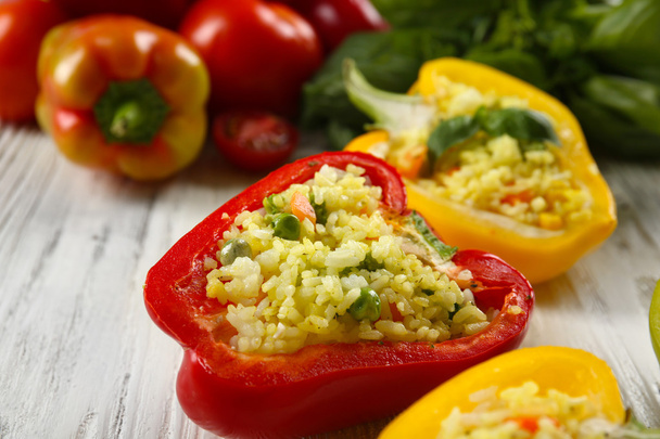 Stuffed peppers with vegetables on table close up - Fotoğraf, Görsel