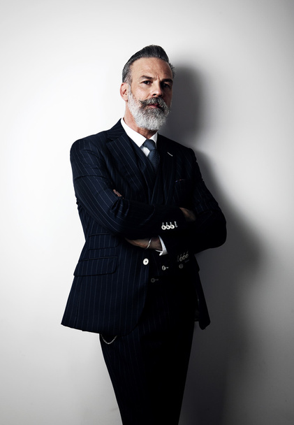 Portrait of stylish middle aged man wearing trendy suit. Vertical - Valokuva, kuva