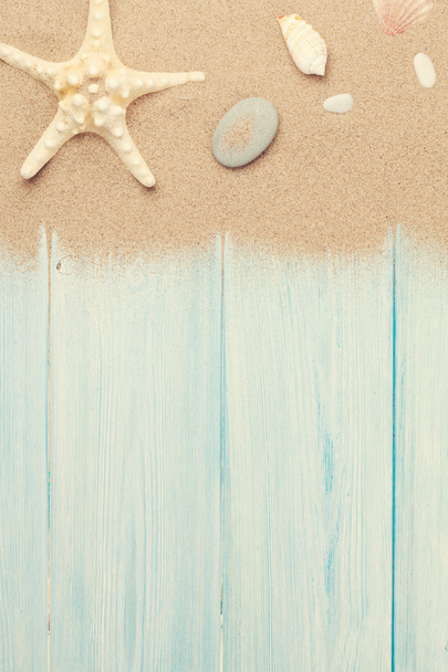 Morze piasek z rozgwiazdy i muszle - Zdjęcie, obraz