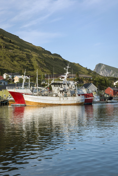 Fishing boats in small harbor, Norway - Zdjęcie, obraz
