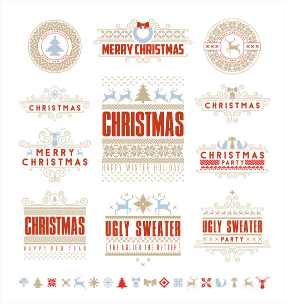 クリスマス文字体裁と書道の要素 - ベクター画像