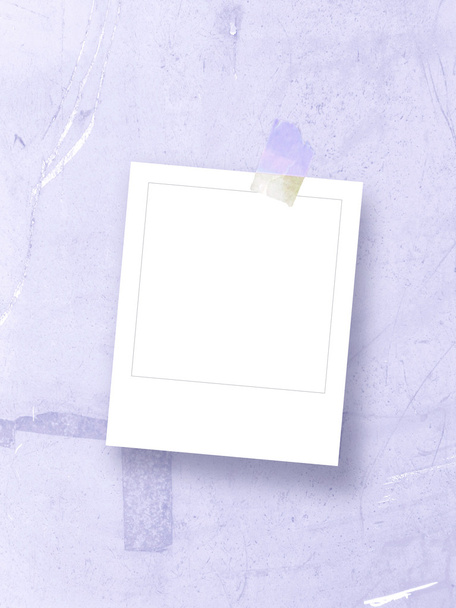 Single blank square instant photo frame with scotch tape on light blue plastic - Fotografie, Obrázek