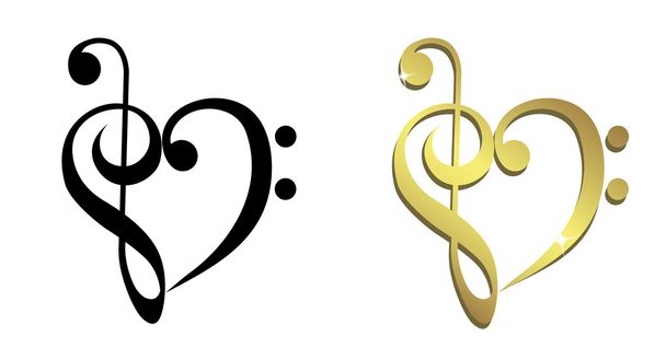 srdce, houslový a basový klíč - Vektor, obrázek