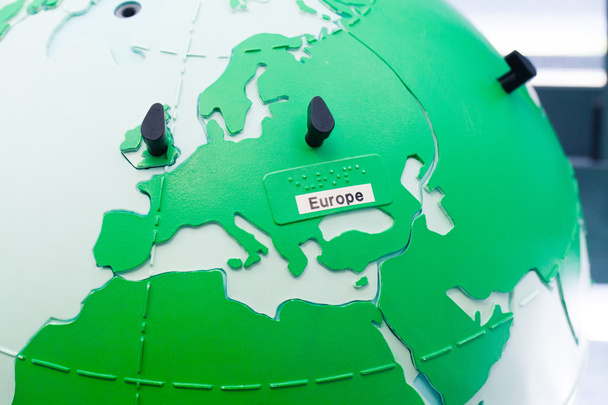 Detail of education globe for children with braille writing. Europe. - Photo, Image