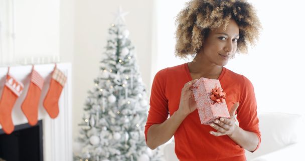 Жінка тримає різдвяний подарунок
 - Фото, зображення