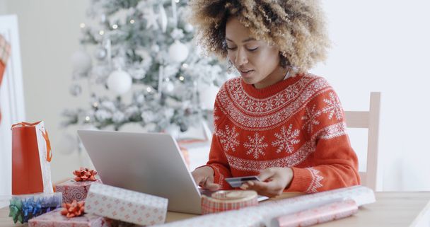 Žena, která dělá vánoční nakupování online - Fotografie, Obrázek