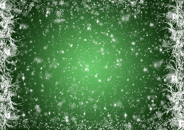 Χριστούγεννα πράσινο φόντο με λευκό frost  - Φωτογραφία, εικόνα