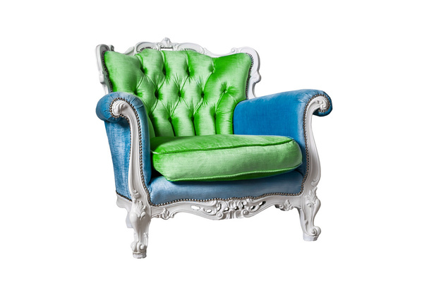 blauer und grüner Sessel isoliert auf dem weißen - Foto, Bild