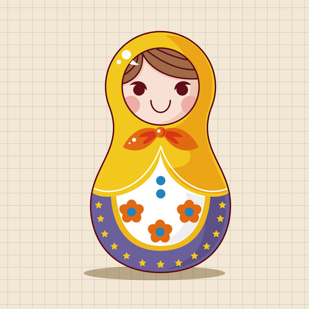 Matryoshka , Russian traditional wooden doll, vector pattern, el icon element - Vektör, Görsel