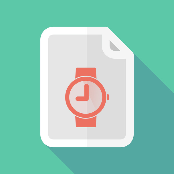 Long shadow document vector icon with a wrist watch - Vector, Image