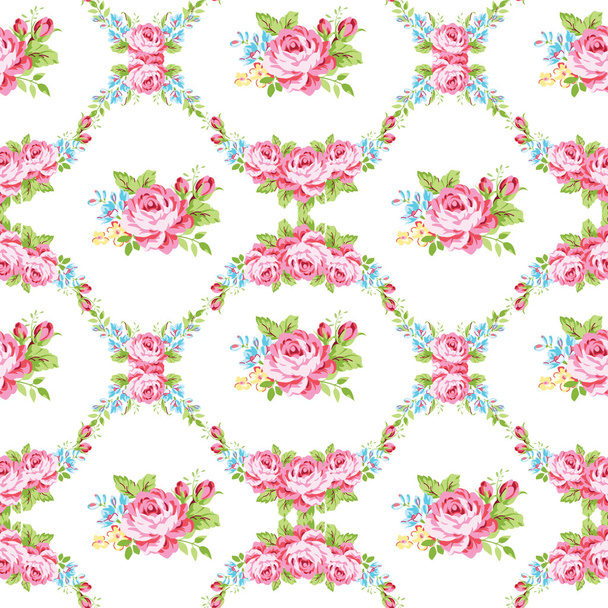 floral pattern with garden pink roses - ベクター画像