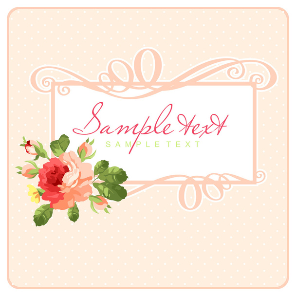 card with frame and pink roses - Vector, imagen