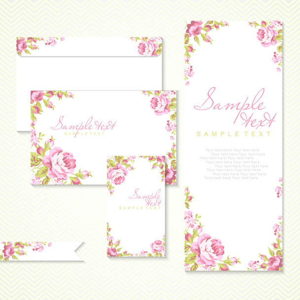 card with pink roses - Vector, imagen