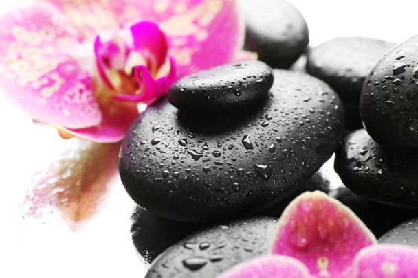 Spa stones and orchids - Φωτογραφία, εικόνα