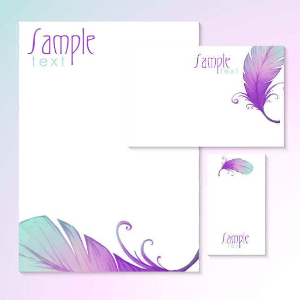 Watercolor card with bird feathers. - Vector, imagen
