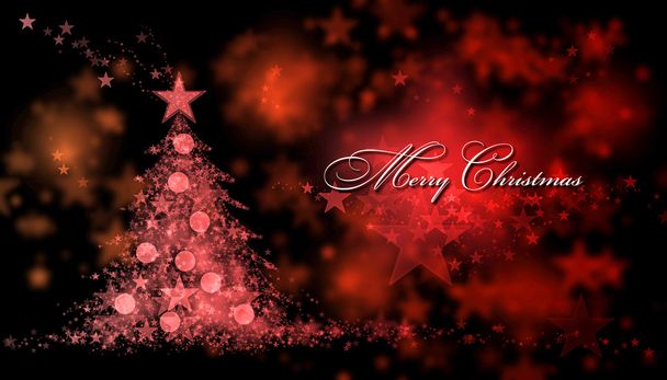 Feliz Navidad. Fondo rojo con un árbol de Navidad y texto de Feliz Navidad
 - Foto, imagen