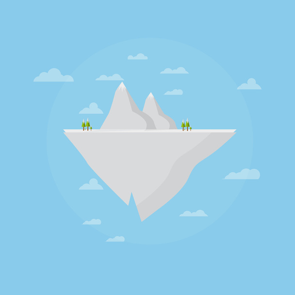 Flying Ice Island With Mountains And Clouds - Vector, Image