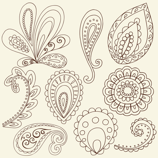 Hand-Drawn Abstract Henna Paisley Vector Illustration Doodle - Vector, Image