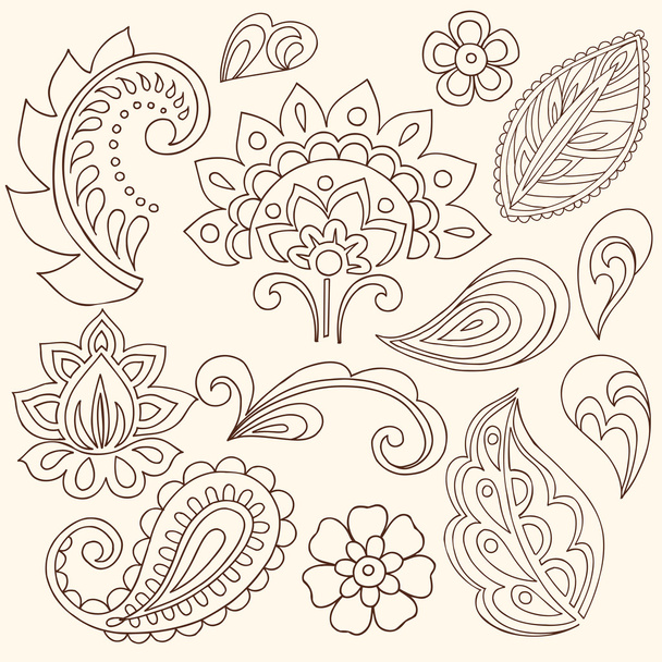 Hand-Drawn Abstract Henna Paisley Vector Illustration Doodle - Vecteur, image
