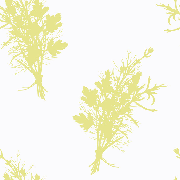 Hand drawn spicy herb bunch silhouette seamless pattern. Culinary background - Vetor, Imagem