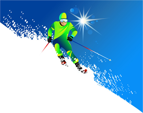 Лыжник в горах
 - Вектор,изображение