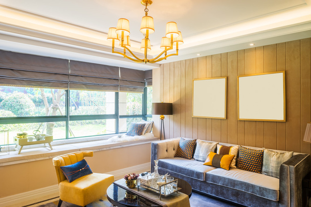 interiér moderní obývací pokoj s krásnou pohovku a obrovská výhra - Fotografie, Obrázek