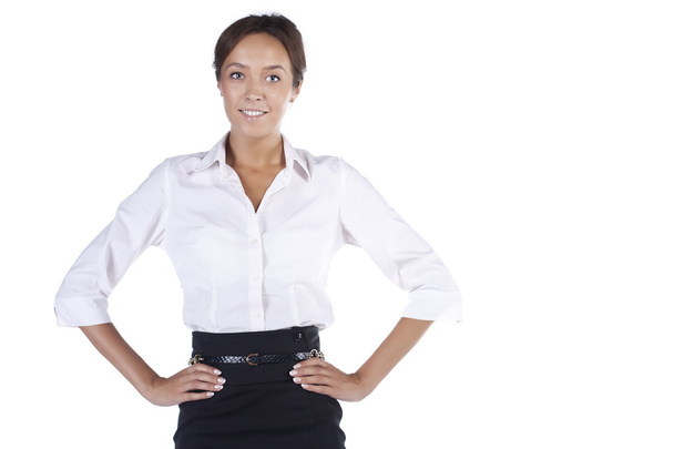 Portrait of happy smiling young business woman, isolated on whit - Foto, Imagem