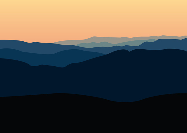 Auringonlasku vuorilla - Vektori, kuva
