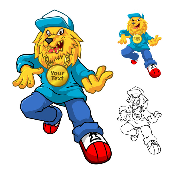 Hip Hop León Mascota Personaje de dibujos animados
 - Vector, imagen
