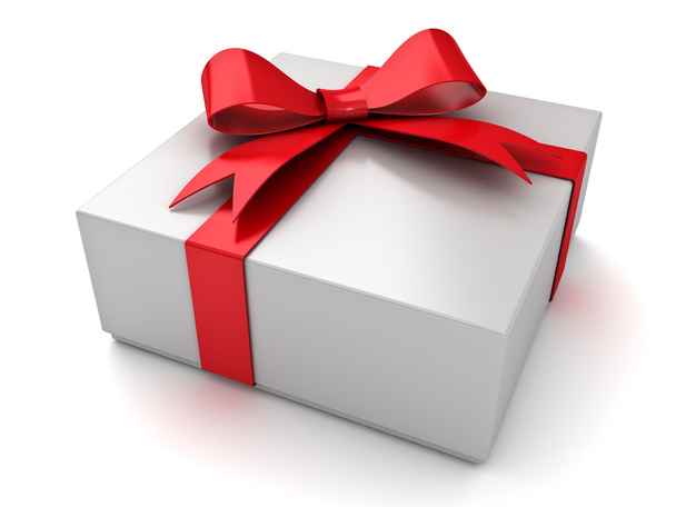 Caja de regalo con lazo de cinta roja aislado en blanco
 - Foto, Imagen