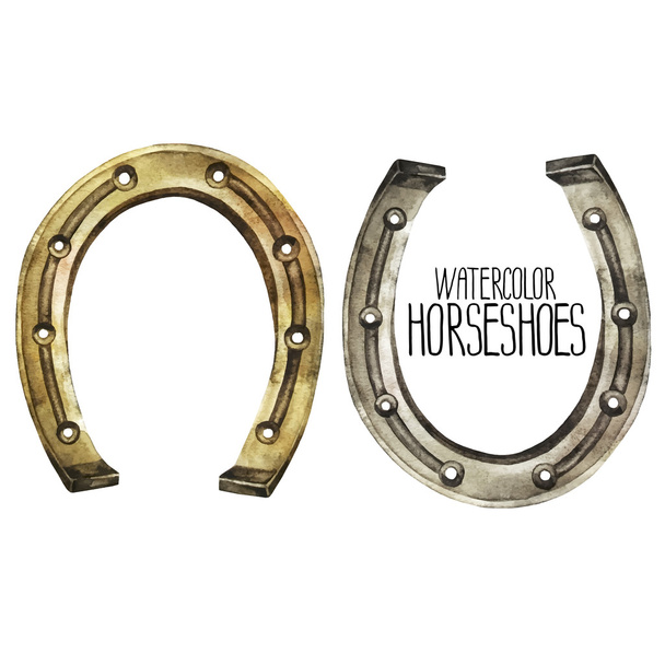 Watercolor horseshoes in golden and silver colors - Vector, Image