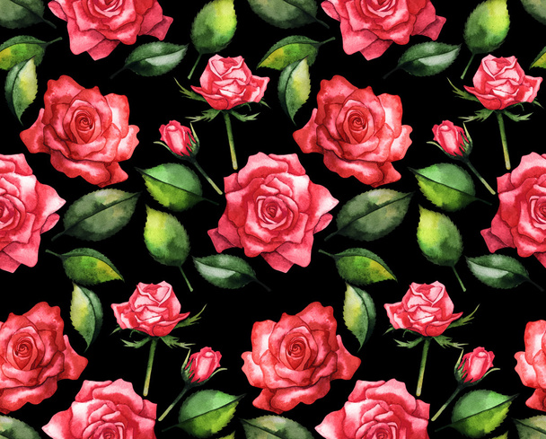 Watercolor red roses pattern - Fotó, kép