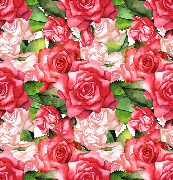 Watercolor red roses pattern - Photo, Image
