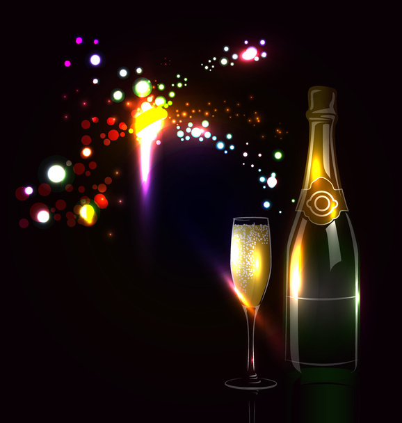 Background with fireworks and champagne - Vector, Imagen