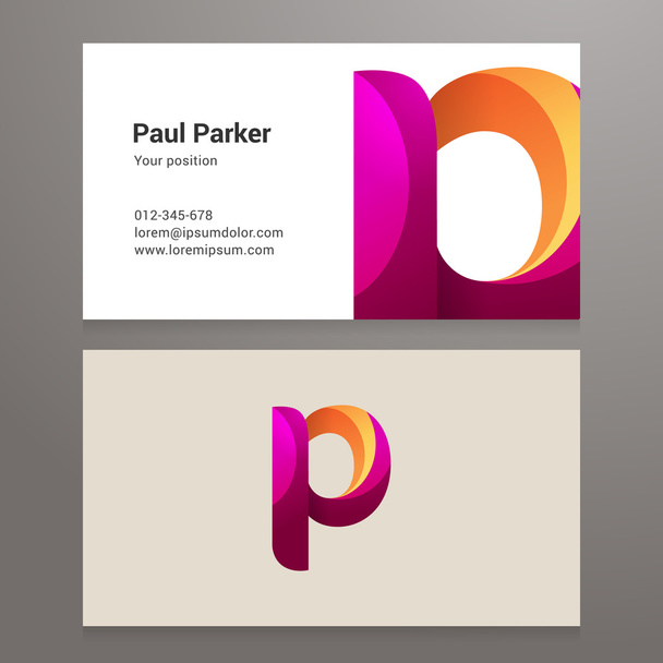 Σύγχρονη γράμμα p στριμμένα πρότυπα επαγγελματικών καρτών αλλλά - Διάνυσμα, εικόνα