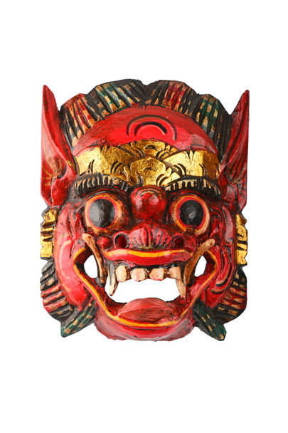 Aasian perinteinen puinen punainen maalattu demoni naamio valkoinen
 - Valokuva, kuva