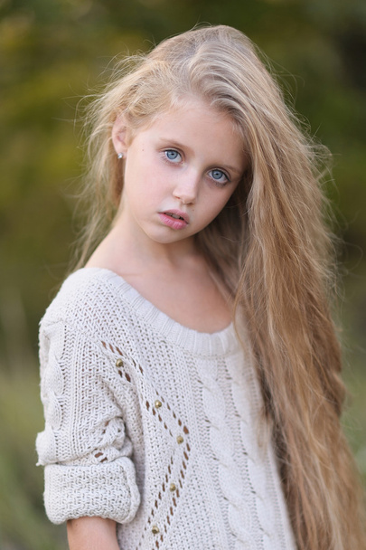 portrait of little girl outdoors in autumn - Foto, Imagem