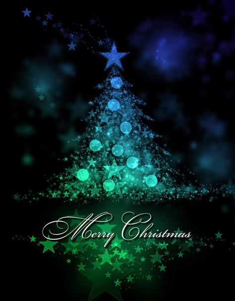 Καλά Χριστούγεννα. Μπλε και πράσινο φόντο με ένα χριστουγεννιάτικο δέντρο και καλά Χριστούγεννα κείμενο - Φωτογραφία, εικόνα