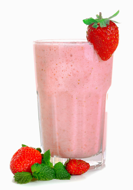 A glass of fresh cold strawberry smoothie, isolated on white - Φωτογραφία, εικόνα