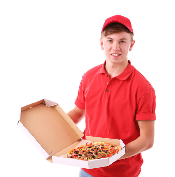 Delivery boy with pizza - Fotoğraf, Görsel
