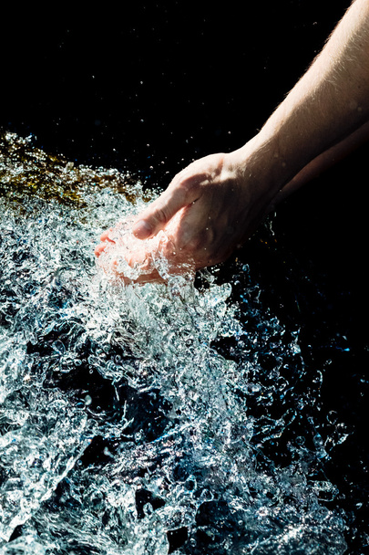 Hands in water, river, wash hands, waterfall - Foto, Imagen