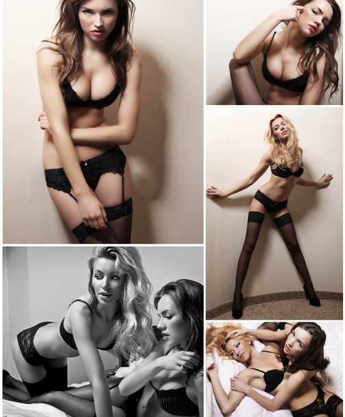Collage of fashion pictures of a beautiful young woman wearing underwear - Photo, Image