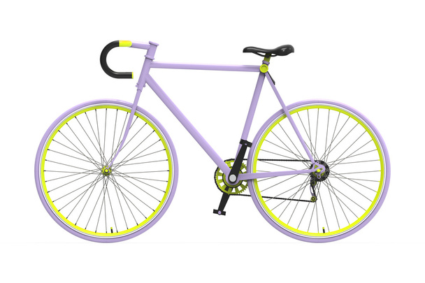 Bicicleta de cidade de engrenagem fixa Amarelo e roxo
 - Foto, Imagem